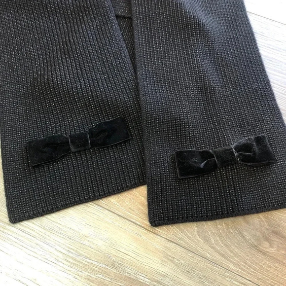 Kate Spade New York Grosgrain Bow Muffler Knit Scarf Black With Black Velvet Bow - Picture 3 of 6